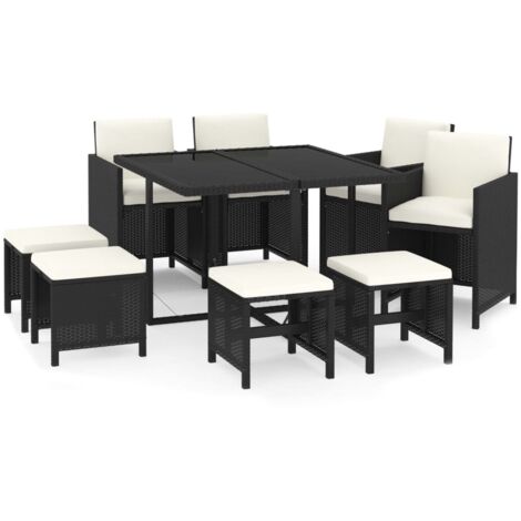 Ensemble à manger de jardin coussins 9pcs Résine tressée Noir (1/5)