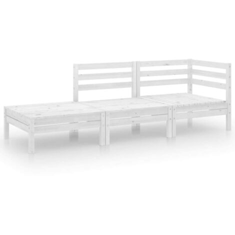 Salon de jardin 3 pcs Contemporain, Ensemble repas de jardin, Blanc Bois de pin massif OIB1375E (1/5)