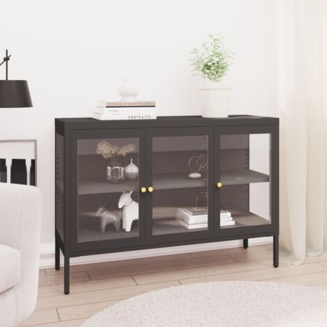 Buffet Commode Armoire Luxueux, pour Salon Chambre Entrée Cuisine, Anthracite 105x35x70 cm Acier et verre OIB6102E (1/5)