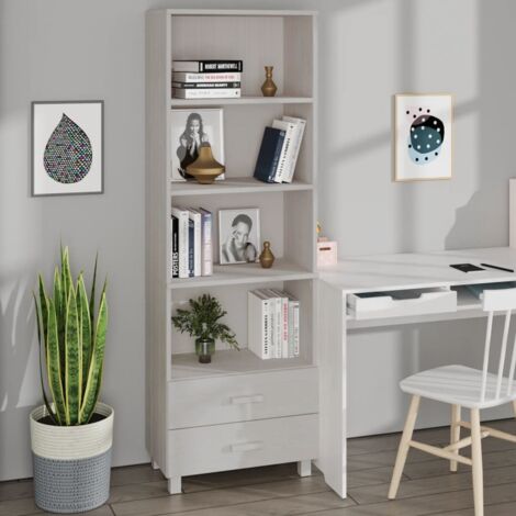Buffet Commode Armoire Luxueux, pour Salon Chambre Entrée Cuisine, haut Blanc 60x35x180 cm Bois massif de pin OIB2076E (1/5)