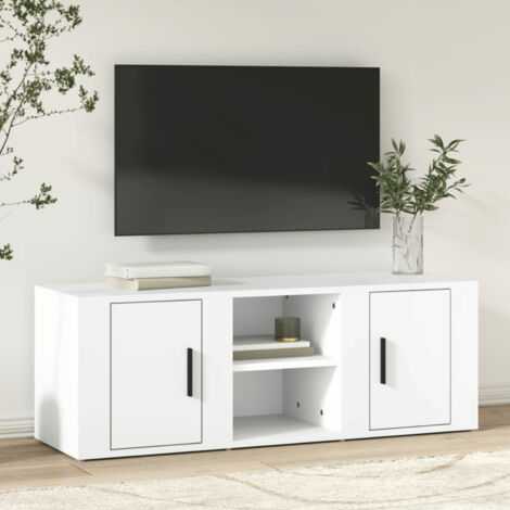Meuble TV, Étagère TV, Meuble de Salon, Moderne Blanc 100x31,5x35 cm Bois d'ingénierie OIB6760E (1/5)