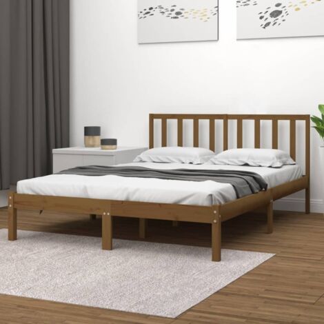 Lit adulte pour 2 personnes, Structure de lit, Assemblage Facile, Marron miel Bois de pin massif 200x200 cm OIB9534E (1/5)