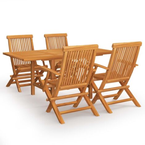 Salon de jardin 5 pcs Contemporain, Ensemble repas de jardin, Bois de teck massif OIB5224E (1/5)