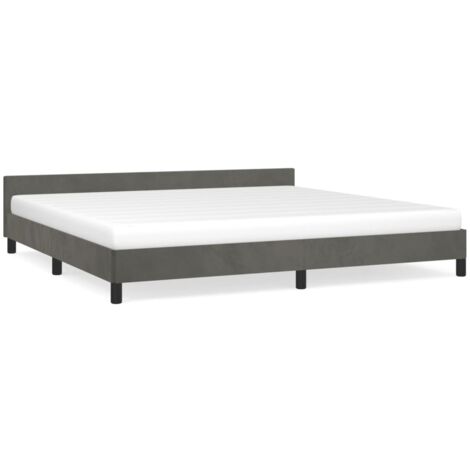 Lit adulte pour 2 personnes avec tête de lit, Structure de lit, Assemblage Facile, Gris foncé 200x200 cm Velours OIB9766E (1/5)