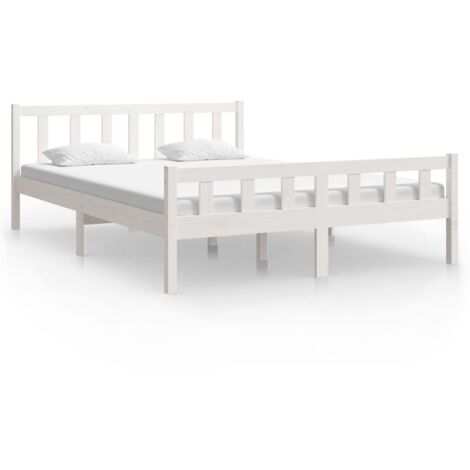 Lit adulte pour 2 personnes, Structure de lit, Assemblage Facile, Blanc Bois massif 150x200 cm Très grand OIB4305E (1/5)