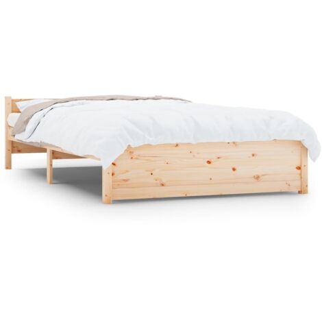 Lit adulte pour 2 personnes, Structure de lit, Assemblage Facile, Bois massif 135x190 cm Double OIB6138E (1/5)