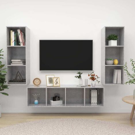 Ensemble de meuble TV 3 pcs, Étagère TV, Meuble de Salon, Gris béton Aggloméré OIB4344E (1/5)