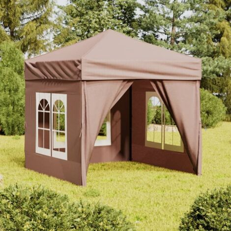 Tente de réception pliable, Pavillon, Pergola, Tente de jardin, avec parois Taupe 2x2 m OIB7190E (1/5)