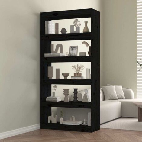 Étagère de Rangement Bibliothèque, Séparateur de pièce, Montage facile, Noir 80x30x167,4 cm Pin solide OIB8215E (1/5)