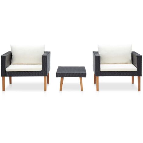Salon de jardin 3 pcs Contemporain, Ensemble repas de jardin, avec coussins Résine tressée Noir OIB9955E (1/5)