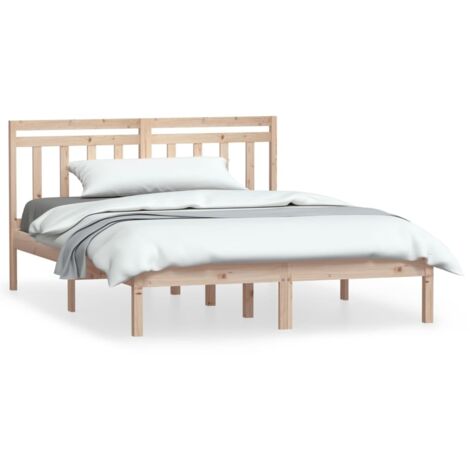 Lit adulte pour 2 personnes, Structure de lit, Assemblage Facile, Bois de pin massif 140x200 cm OIB4548E (1/5)