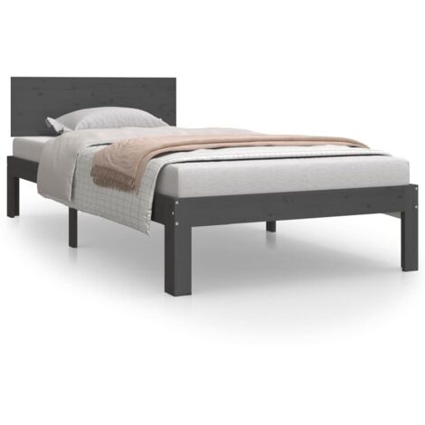 Lit adulte pour 1 personnes, Structure de lit, Assemblage Facile, Gris Bois de pin massif 90x200 cm OIB8038E (1/5)