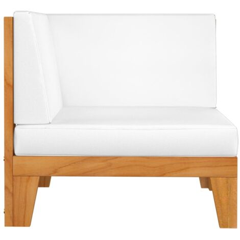 Canapé d'angle sectionnel, Canapé d'extérieur, Meuble de jardin, et coussins blanc crème Bois d'acacia OIB8846E (1/5)