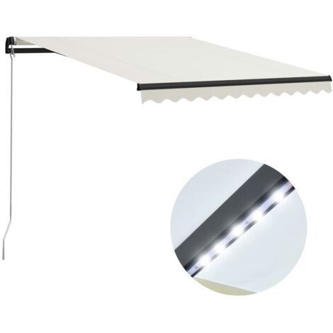 Auvent Marquise manuel rétractable avec LED, Store Banne pour Jardin Balcon Terrasse, 300x250 cm Crème OIB2866E (1/5)