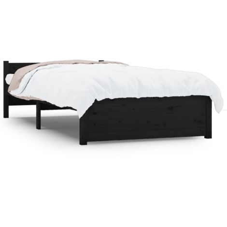 Lit adulte pour 1 personnes, Structure de lit, Assemblage Facile, Noir Bois massif 90x200 cm OIB7216E (1/5)