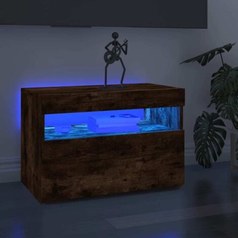 Meubles TV 2 pcs, Étagère TV, Meuble de Salon, avec lumières LED Chêne fumé 60x35x40 cm OIB4098E (1/5)