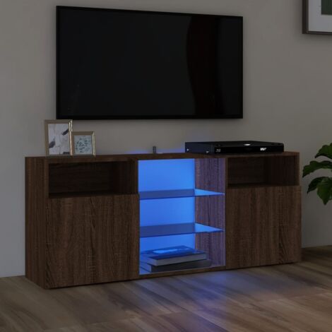 Meuble TV avec lumières LED, Étagère TV, Meuble de Salon, Chêne marron 120x30x50 cm OIB2354E (1/5)