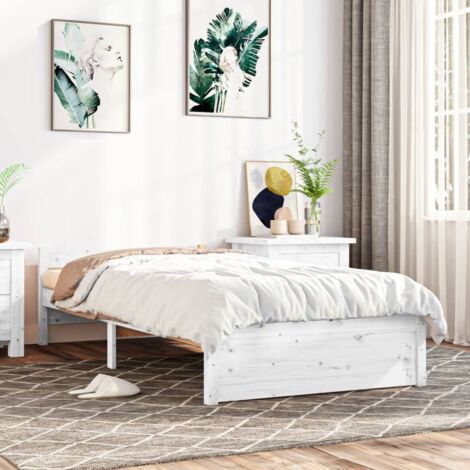 Lit adulte pour 1 personnes, Structure de lit, Assemblage Facile, Blanc Bois massif 90x190 cm Simple OIB7150E (1/5)