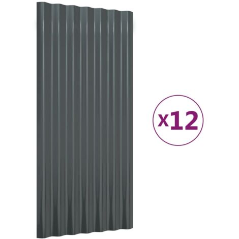 Lot de 12 Panneaux de toit, Plaque moderne, Haute qualité, Acier enduit poudre Anthracite 80x36 cm OIB3308E (1/5)