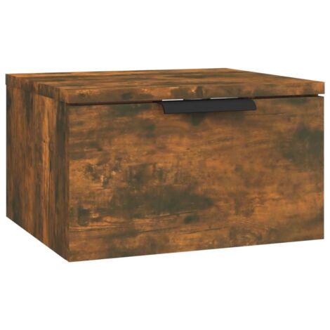 Table de Chevet, Table de nuit, pour Chambre Salon Couloir, murale Chêne fumé 34x30x20 cm OIB6517E (1/5)