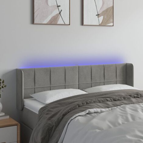 Tête de lit à LED Résistante et économique, Panneau de lit, Gris clair 147x16x78/88 cm Velours OIB4772E (1/5)