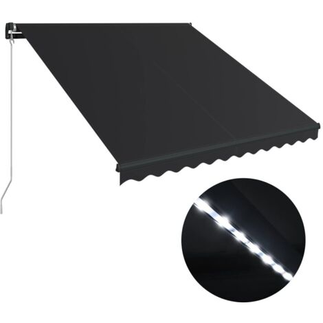 Auvent Marquise manuel rétractable avec LED, Store Banne pour Jardin Balcon Terrasse, 300x250 cm Anthracite OIB3054E (1/5)