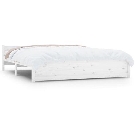 Lit adulte pour 2 personnes, Structure de lit, Assemblage Facile, Blanc Bois massif 160x200 cm OIB8202E (1/5)