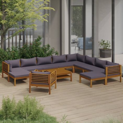 Salon de jardin 12 pcs Contemporain, Ensemble repas de jardin, avec coussin Bois d'acacia solide OIB5042E (1/5)