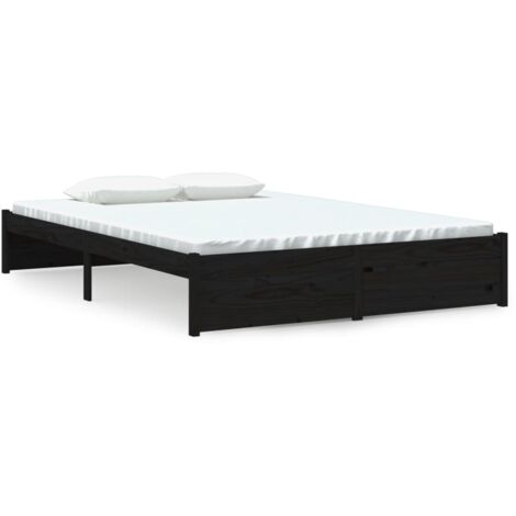 Lit adulte pour 2 personnes, Structure de lit, Assemblage Facile, Noir Bois massif 140x190 cm OIB5854E (1/5)