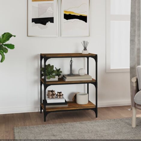 Bibliothèque Étagère de Rangement - pour Bureau Salon Chambre Cuisine Chêne fumé 60x33x70,5cm Bois d'ingénierie et acier BV582211 - BonneVie (1/5)