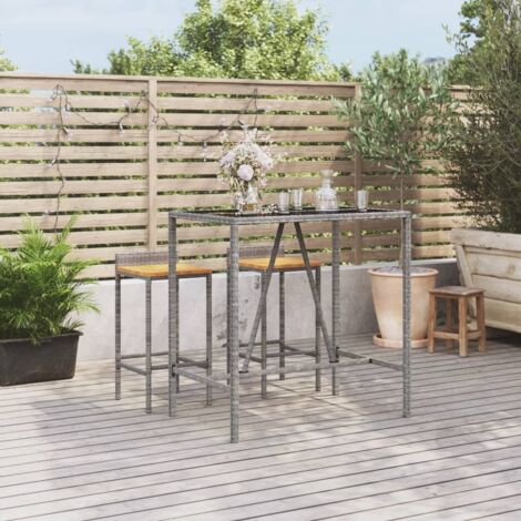 Table haute et dessus Table haute Table de bar - Mange-Debout en verre gris 110x70x110 cm poly rotin BV253929 (1/5)