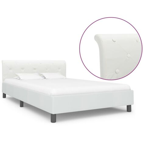 Lit double pour adulte Cadre de lit - Blanc Similicuir 140 x 200 cm BV472753 - BonneVie (1/5)