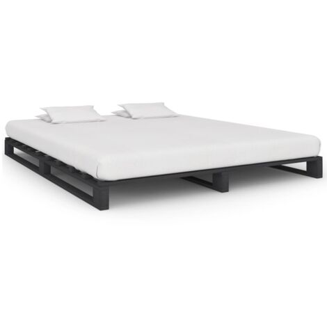 Lit double pour adulte Cadre de lit - de palette Gris Bois de pin massif 200 x 200 cm BV580426 - BonneVie (1/5)