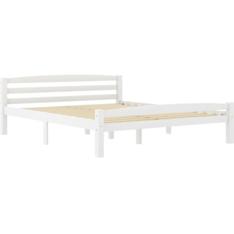 Lit adulte pour 2 personnes, Structure de lit, Assemblage Facile, Blanc Bois de pin massif 160x200 cm OIB3645E (1/5)
