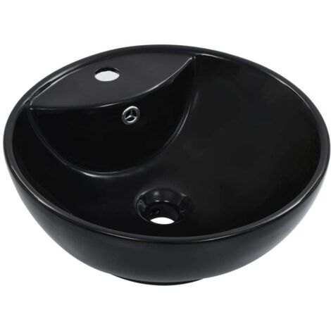 Lavabo vasque à poser Luxueux, avec trop-plein Bac à laver, 46,5 x 18 cm Céramique Noir OIB6838E (1/5)