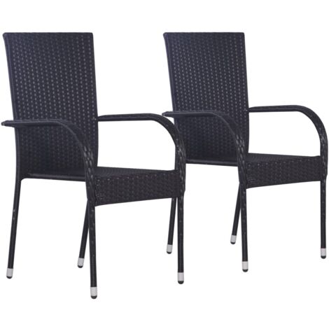 Lot de 2 Chaises empilables Chaises de jardin Fauteuils de Jardin Résine tressée Noir (1/5)