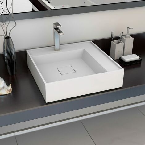 Lavabo à poser Lavabo Vasque salle de bain 50x50x12,3 cm Fonte minérale/marbre Blanc (1/5)