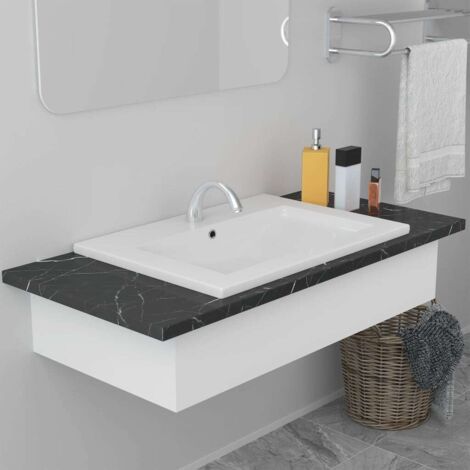 Lavabo encastré à poser Lavabo Vasque salle de bain 61 x 39,5 x 18,5 cm Céramique Blanc (1/5)
