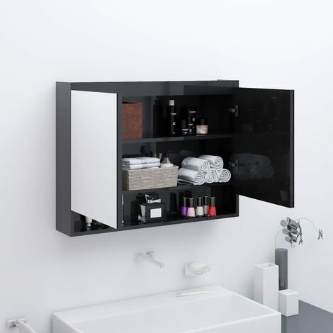 Meuble de salle de bain Armoire à miroir de salle de bain 80x15x60 cm MDF Noir brillant (1/5)