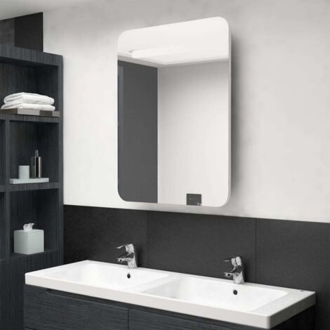 Meuble de salle de bain Armoire de salle de bain à miroir LED Blanc brillant 60x11x80cm (1/5)