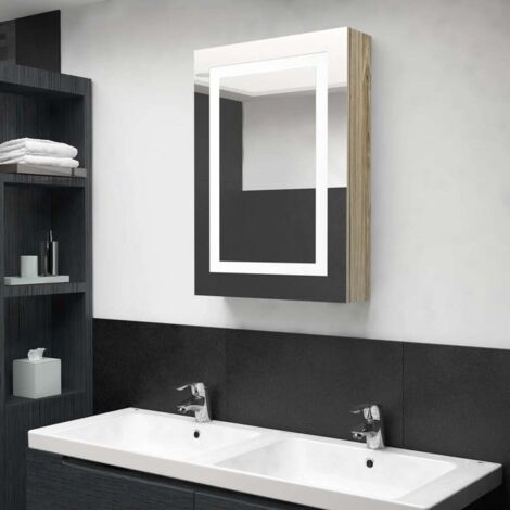 Meuble de salle de bain Armoire de salle de bain à miroir LED Chêne 50x13x70 cm (1/5)