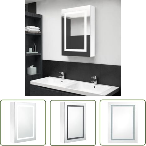 Meuble de salle de bain Armoire de salle de bain à miroir LED Blanc brillant 50x13x70cm (1/5)