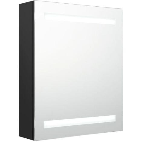 Meuble de salle de bain Armoire de salle de bain à miroir LED Noir 50x14x60 cm (1/5)