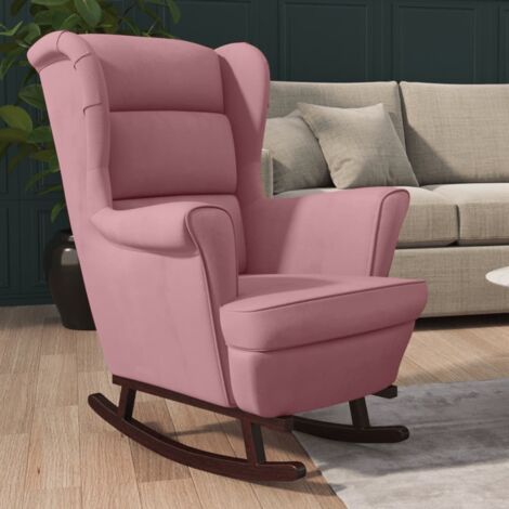 Fauteuil à bascule et pieds Chaise à bascule Fauteuil Relax en bois massif d'hévéa Rose Velours 35867 (1/5)