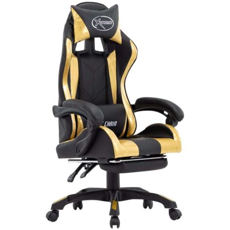 Fauteuil gamer Chaise gaming Fauteuil de jeux vidéo avec repose-pied Doré et noir Similicuir 14866 (1/5)