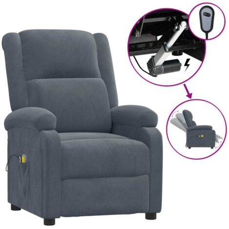 Fauteuil de massage inclinable électrique Fauteuil relax Gris foncé Velours 96109 (1/5)
