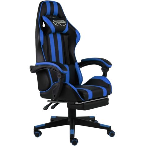 Fauteuil gamer Chaise gaming  Fauteuil de jeux vidéo avec repose-pied Noir et bleu Similicuir 72568 (1/5)