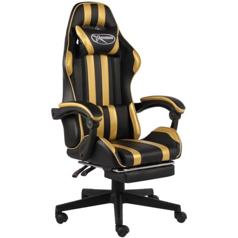 Fauteuil gamer Chaise gaming Fauteuil de jeux vidéo avec repose-pied Noir et doré Similicuir 41938 (1/5)