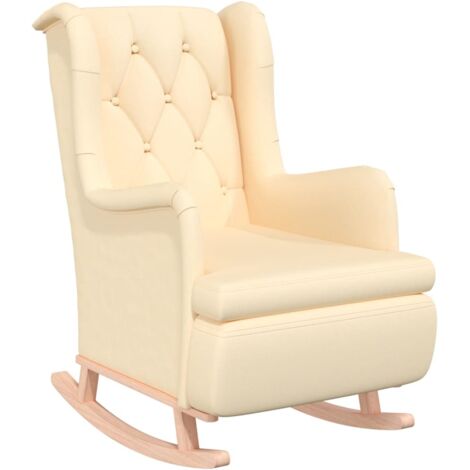 Fauteuil Relax à bascule avec pieds Chaise berçante - Fauteuil Salon en bois d'hévéa solide Crème Tissu BV248280 - BonneVie (1/5)
