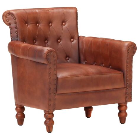 Fauteuil  Fauteuil de Relaxation Fauteuil Salon Marron Cuir de chèvre véritable 83722 (1/5)
